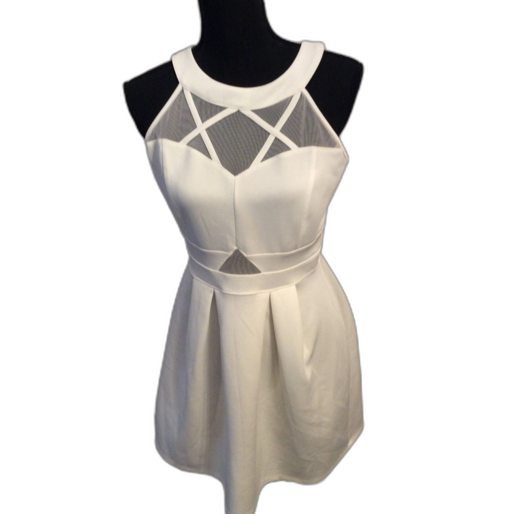 Sweet Storm White Sleeveless Skater Dress Peek a Boos Stretch Size L